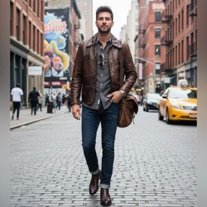 Vintage Dark Brown Patchwork Leather Jacket